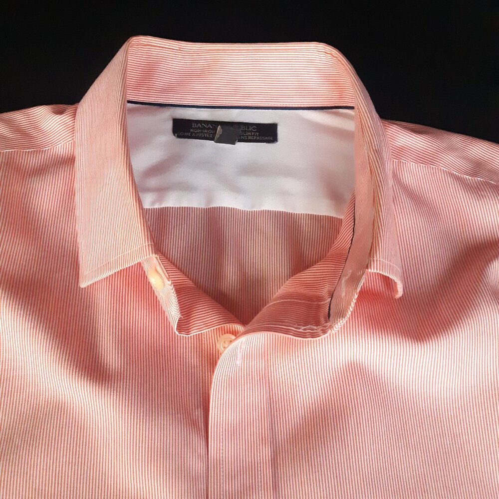 Banana Republic SZ L Slim Fit 100% Cotton Orange Striped Men's Button Up Shirt